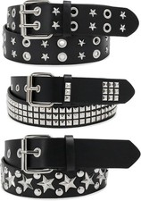 3 PCS Black Studded Belt Y2K Star Goth EMO Punk Rock Double Grommet Belts