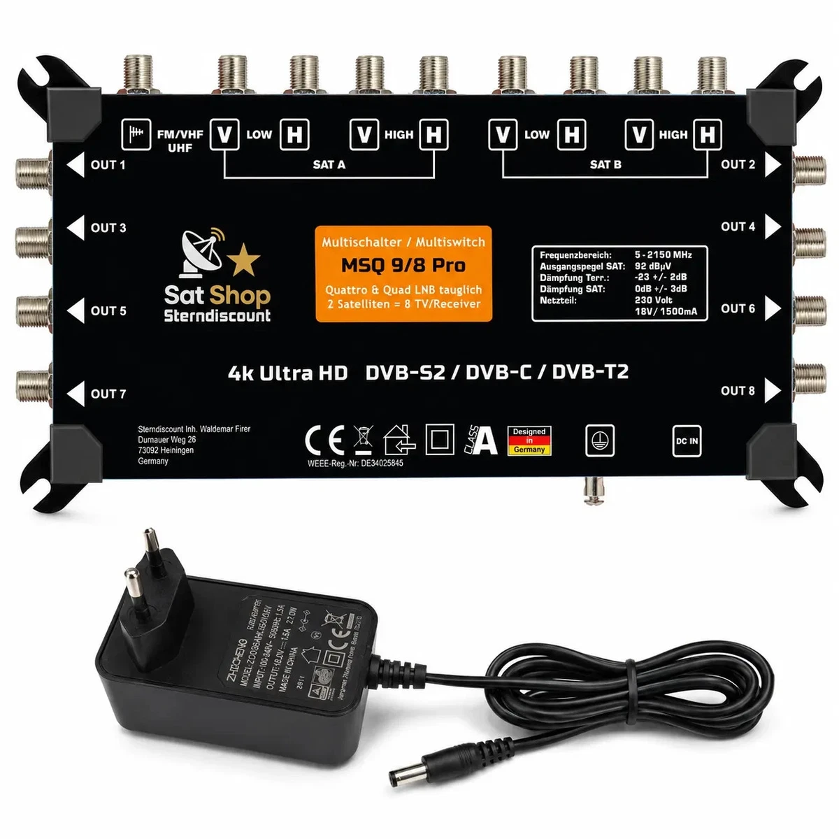Multiconmutador 9/8 MSQ SAT Multiswitch distribuidor 2 SAT 8 participantes digital NUEVO