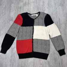 VTG 80S LOWELL WHITNEY COLORBOCK PATCHWORK BUTTON CARDGIAN HOUNDSTOOTH ANGORA L
