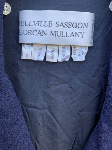 BELLVILLE SASSOON VINTAGE 80s NAVY BLUE WOOL CREPE DRESS PRINCESS WALES COUTURE - Picture 4 of 12