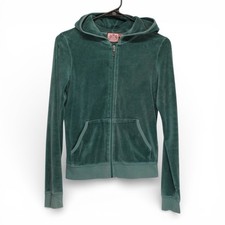 Juicy Couture Velour Hoodie Women Size M Green Excellent Zip Up Y2K 10162