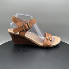 Vionic Noble Laurie Wedge Sandal Leather Women 8 Tan