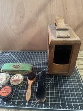 Vintage Boot Polish Lot w/ Shoe Shine Box, Esquire  Cavalier Tins, 3 Brushes