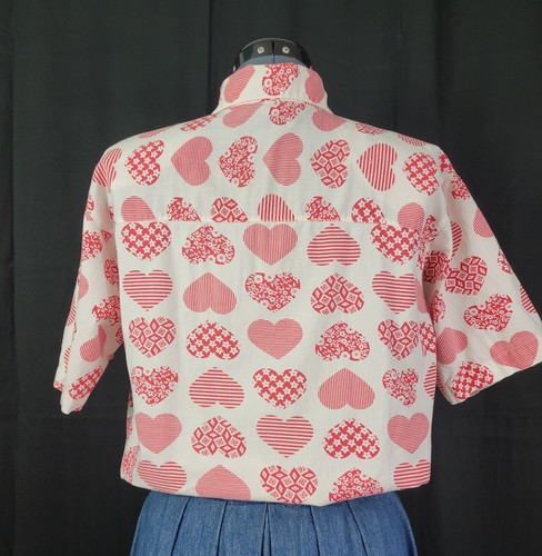 Vintage Gitano S/S Button Down Top in White w Pink Hearts Size Small - Picture 13 of 19