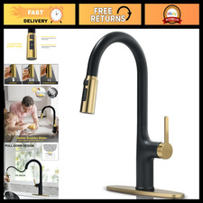 Modern Black and Gold Kitchen Faucet with Pull Down Sprayer, High Arc Design, 1/