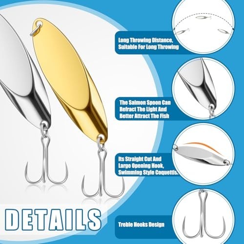 30 Pcs Metal Fishing Spoons Lures - 5 Sizes, Luminous Treble Hooks for Trout & B - Image 4
