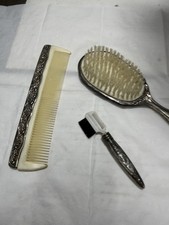 Vintage 3 PC Silver Plated Antique Brush / Comb Set