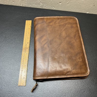 DAY-TIMER BROWN FAUX ZIP AROUND 7 RING BINDER ORGANIZER PLANNER