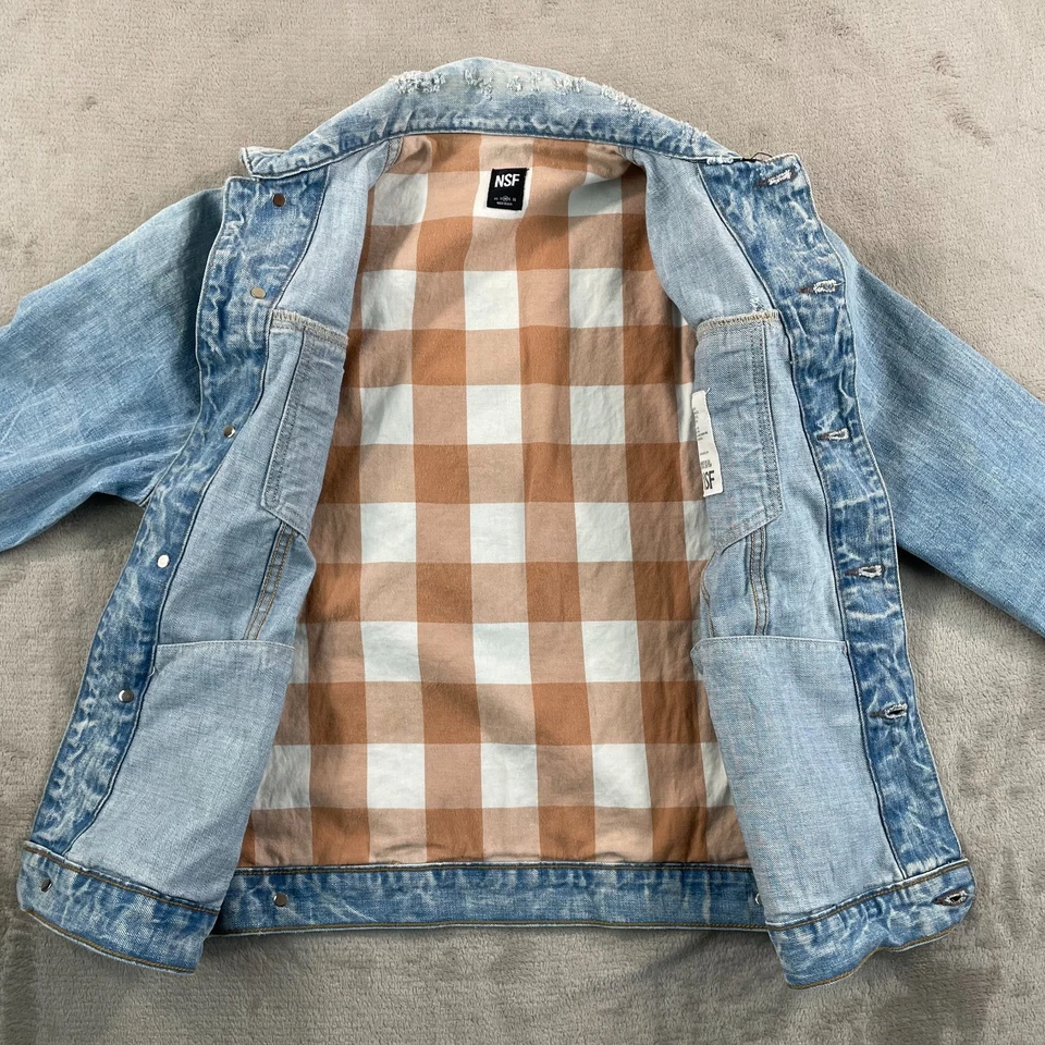 Chaqueta de Camionero NSF Denim Hombres Mediana Azul Claro Lavado Envejecido Hecha en EE. UU. Foto 3 de 4