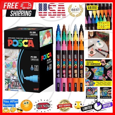 Paint Art Markers, Set of 15 5M Medium Acrylic Markers with Reversible Tips, ...
