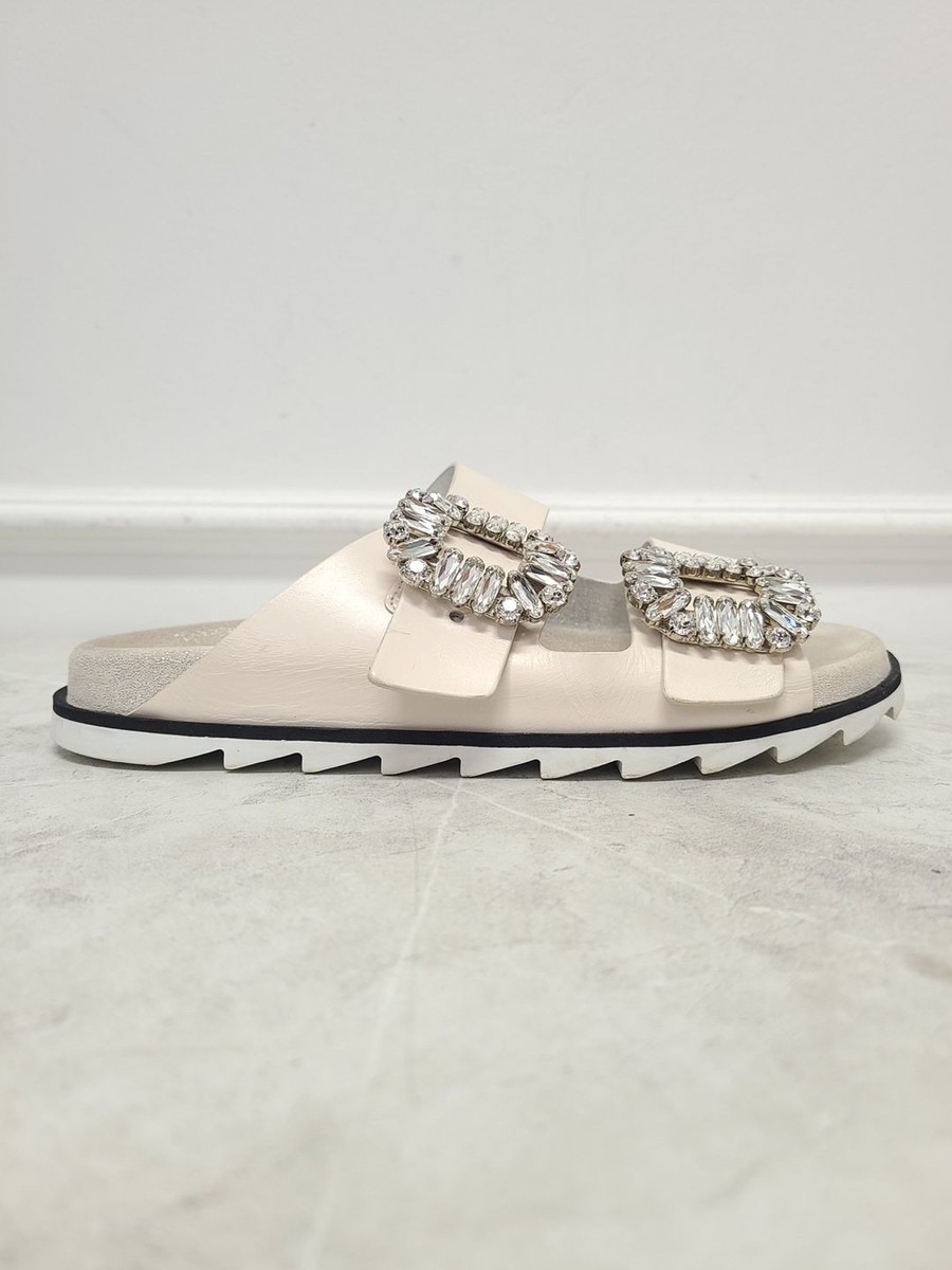 Roger Vivier White Slide Viv' Strass Buckle Slide 35