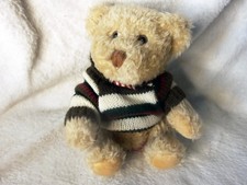 Vintage Russ True Heart Teddy Bear Plush in Striped Sweater 6" 1990s