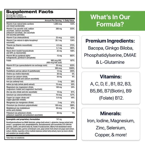 Focus Factor成人额外力量-记忆脑补充剂-120片 — 第 2/4 张图片