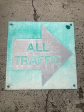 Vintage Retired Heavy Aluminum Road Sign All Traffic Green Arrow 24x24 Worn