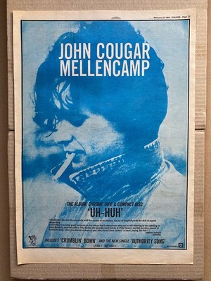 JOHN COUGAR MELLANCAMP UH-HUH POSTER SIZED original music press advert from 1984