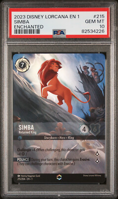 PSA 10 Disney Lorcana Enchanted Simba Returned King 215/204 Graded