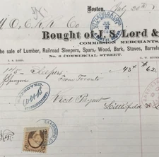1869 Old Colony Railroad OC Purchase Receipt Billhead Stamped JS Lord Sleepers