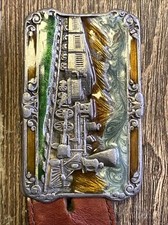 Vintage Train Railroad Belt Buckle SISKIYOU Pewter 1984 / Silver Creek Leather