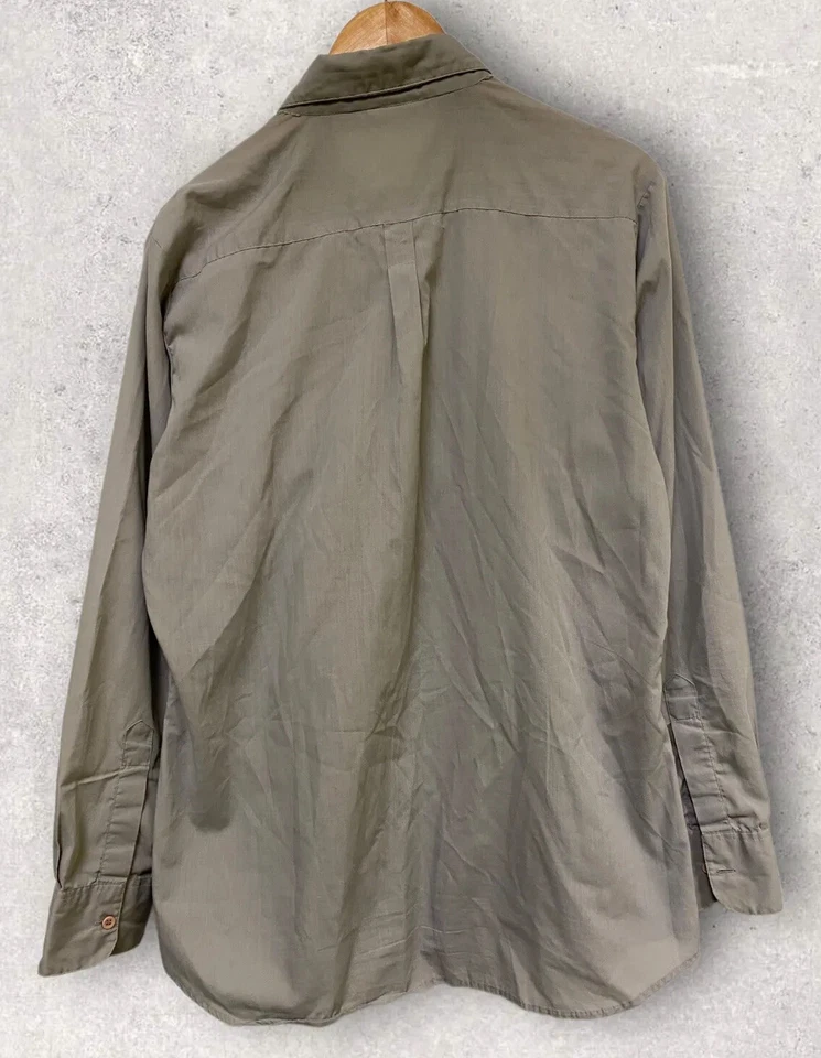 复古周六男式长袖休闲纽扣衬衫拉链口袋灰色 L — 第 3/4 张图片