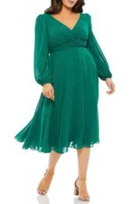 Mac Duggal Emerald Green Long Sleeve Chiffon Dress Size 14W $398