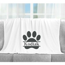 Fleece Dog Blanket, Personalized/Customized, Pawprint, Name, Pink, Blue, Gray
