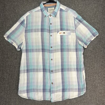 Mantaray Button up Shirt Mens Large Blue white Plaid S/S