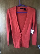 Victoria's Secret Moda International Orange Cardigan Button Down Sweater Top M
