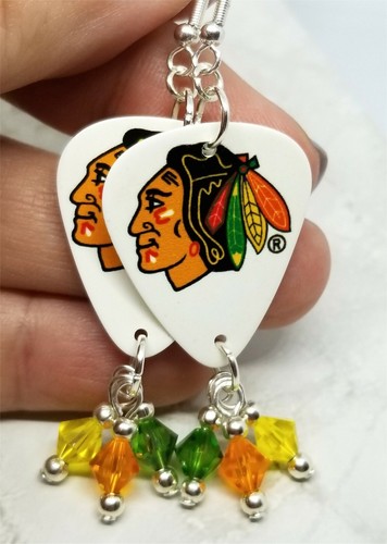 NHL Chicago Blackhawks Guitar Picks with Swarovski Crystal Dangles - Picture 4 of 4