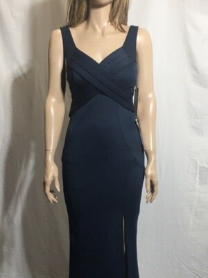 Junior's NWT Emerald Sundae Crossover Ruched Gown Navy Spaghetti Strap  Dress