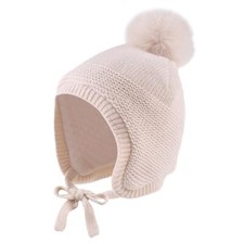 Basic Winter Baby Boys Beanie Pompom Knitted Girls Hat 0-6 Months Beige Hat