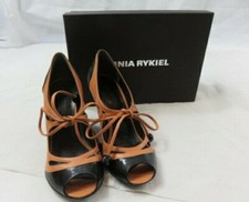 Sonia Rykiel Black/Coral Peep Toe Wedge Heel Tie Closure NIB Size 36 US 6 