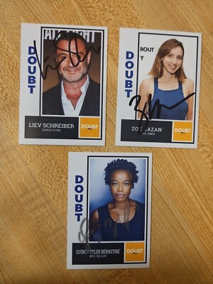 Doubt: A Parable Cast Signed Custom Cards- Liev Schriber, Zoe Kazan - Set Of 3