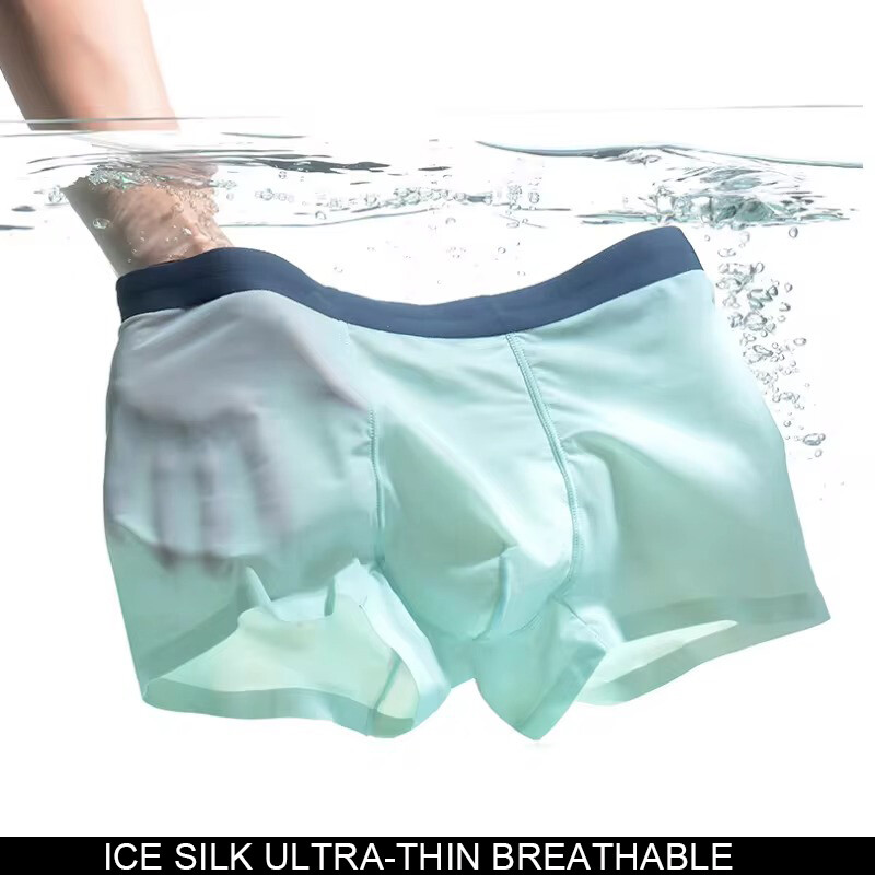 Mens Ice Silk Boxers 3D-Pouch See Through Unseamed Trunks Underwear ...