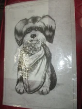 Vintage TRI-CHEM Liquid EMBROIDERY FELT - PUPPY w/KITTEN In SLIPPER - 1980's