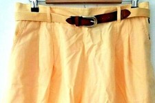 Vintage Karen Scott Shorts 16 Yellow Pleated Solid Belted Pockets Side Buttons