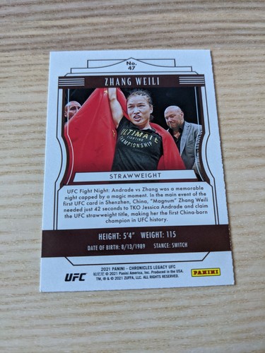 2021 PANINI CHRONICLES UFC LEGACY ZHANG WEILI NO. 47 - Picture 2 of 2