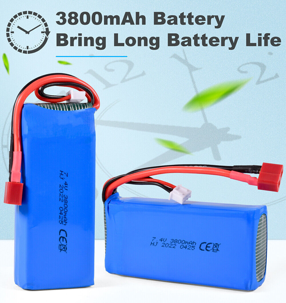 2 Stück 7,4V Batterie 3800mAh Lipo Akku T Stecker für WLtoys 114 144001 RC Auto