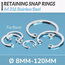 Internal Circlip Retaining Snap Ring Sizes Ø 8-120 mm A4 Stainless Steel DIN 472