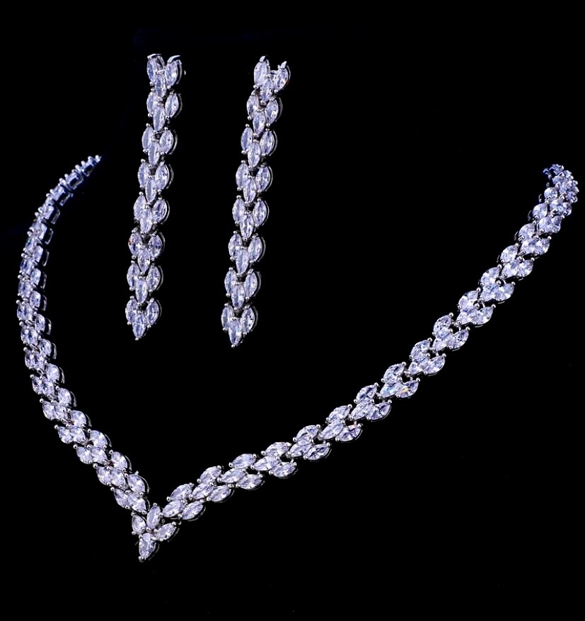 18k Platinum Plated Tennis Necklace Earrings made w Swarovski