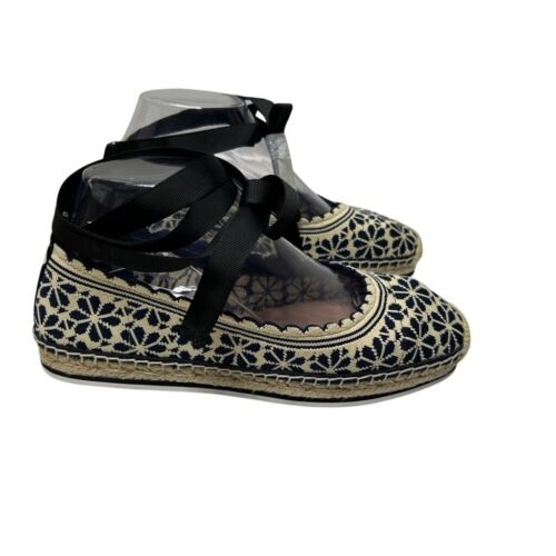 Kate Spade Knottingham Knit Espadrilles Flats Navy Cream Eyelet Lace Jute Size 8 - Picture 3 of 14