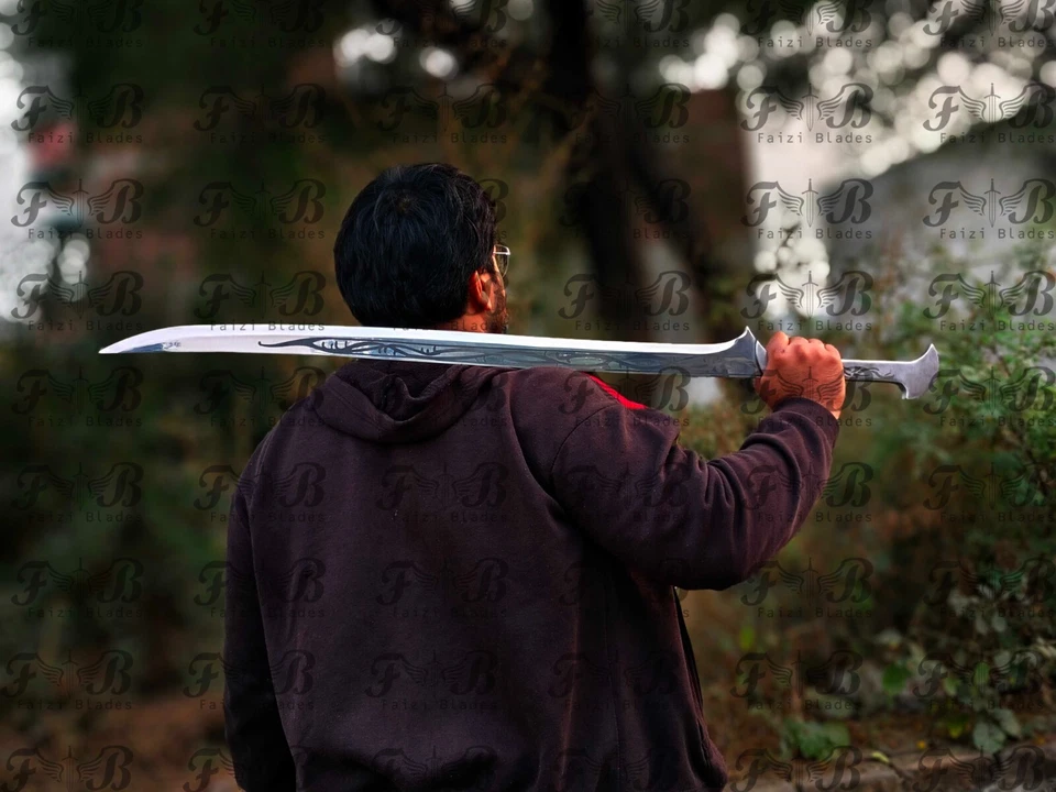 Espada Vikinga Larga 35" Pulgadas Hoja Grabada con Funda de Cuero, Espada Thranduil. Foto 3 de 3