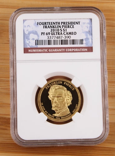 NGC 2010 S FRANKLIN PIERCE 14th Presidential $1 Dollar PF69 Ultra Cameo Proof