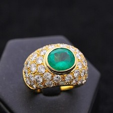 ANELLO DOME' ORO 18 KT BRILLANTI 2.77 CT E SMERALDO 1.60 CT NATURALI CERTIFICATO