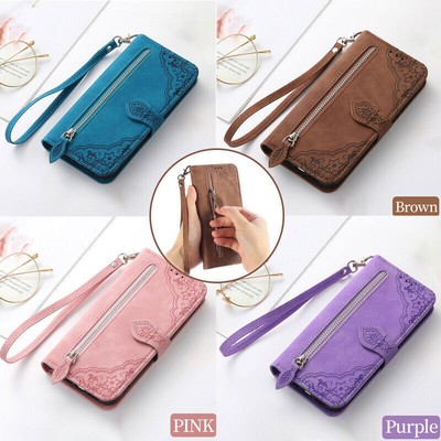 Zipper Flower Wallet Phone Case For Xiaomi Redmi Note 9 10 11 Pro 11T POCO X3