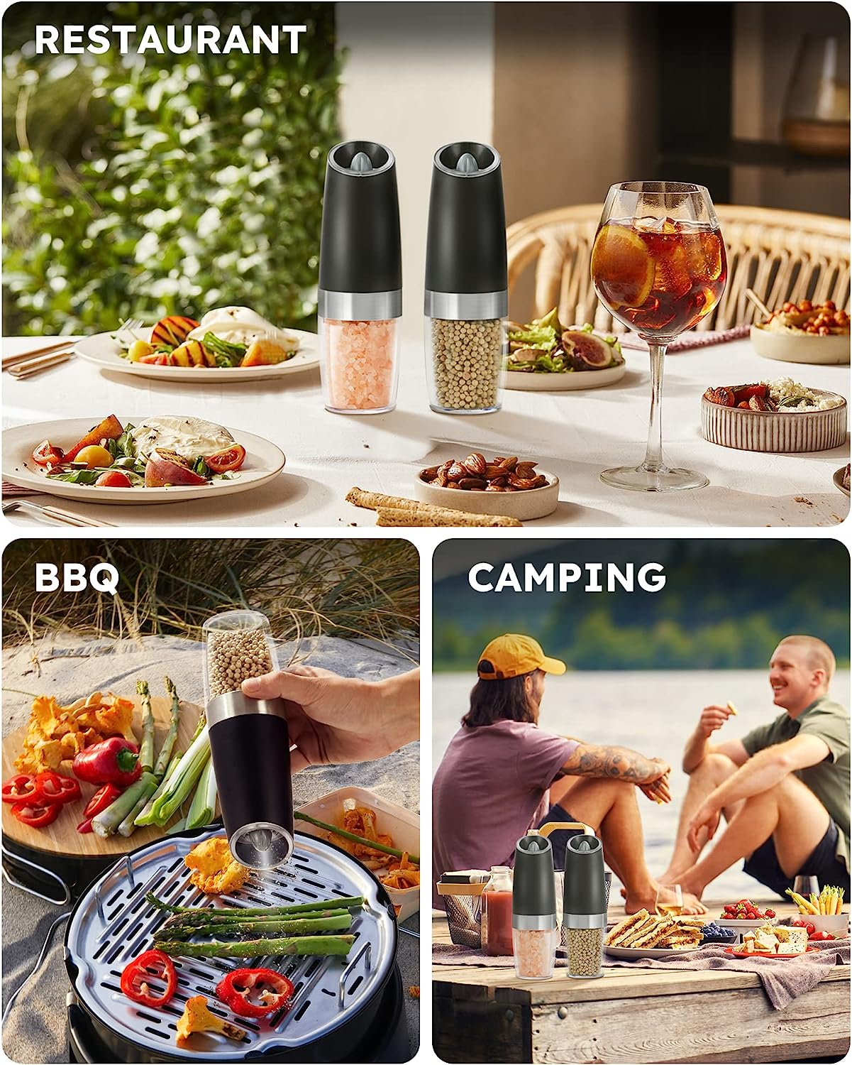 Gravity Electric Salt and Pepper Grinder Set Automatic Shakers Mill ...