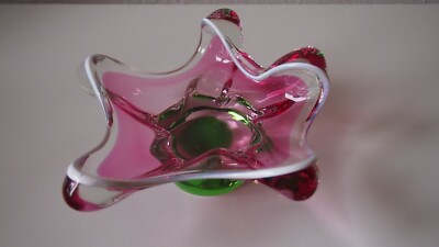 Vase Chribska Glas Joseph Hospodka Tricolorschale Preiselbeere Tschechien Murano