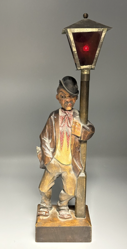 GERMAN Hand Carved Wood HOBO Whistler KARL GRIESBAUM ? Automaton Music Box LAMP