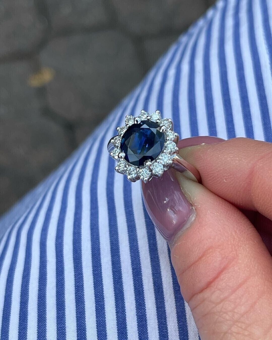 4.12 Ct Certified Diamond Blue Sapphire Princess Diana Ring Real 14K