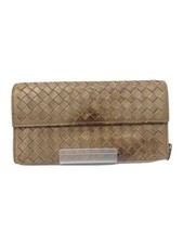 BOTTEGA VENETA Long Wallet Leather Khaki Plain Men's