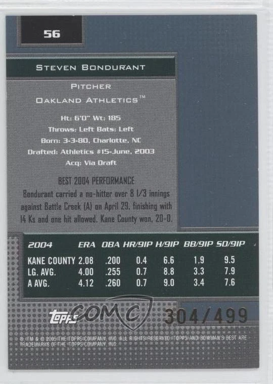 2005 Bowman's Best Blue /499 Steven Bondurant #56 Rookie RC - Image 2 of 2
